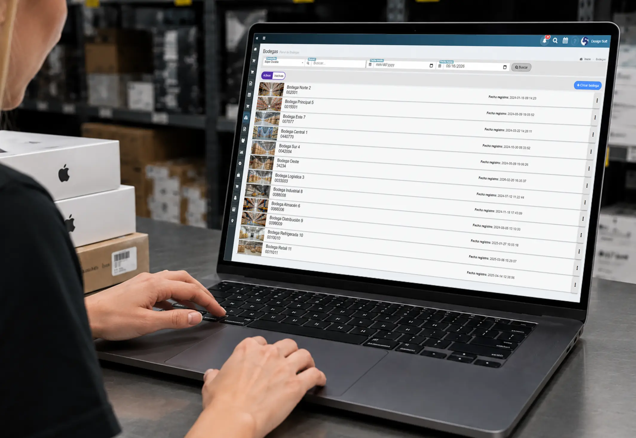 Administracion y listado de multiples bodegas y sucursales en sistema de inventario