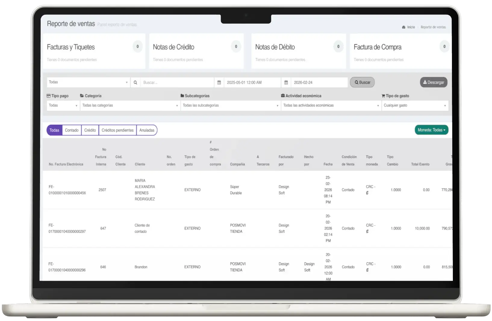 Reporte general de ventas en Posmovi