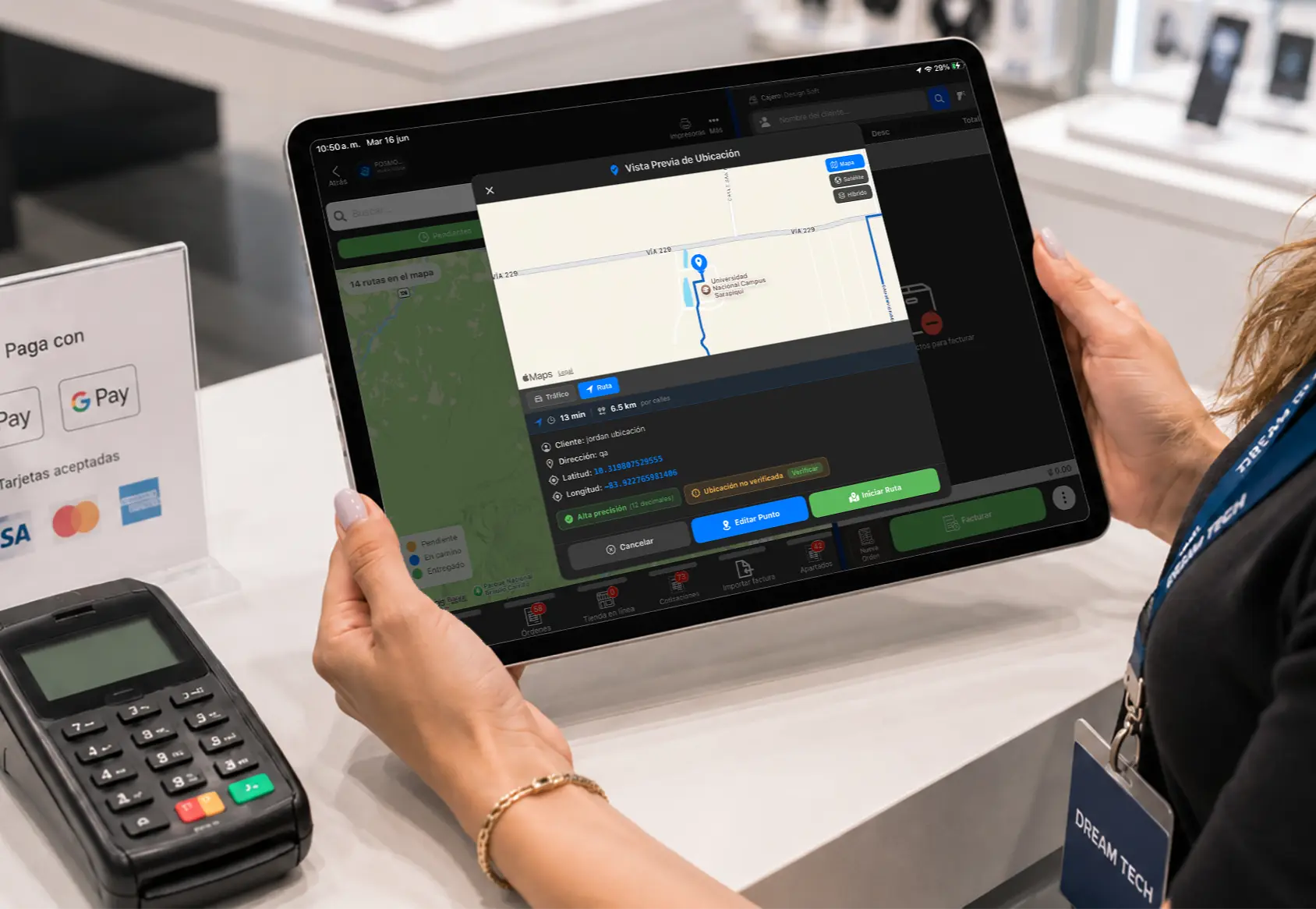 Software de ruteo Posmovi en tablet para entregas y visitas