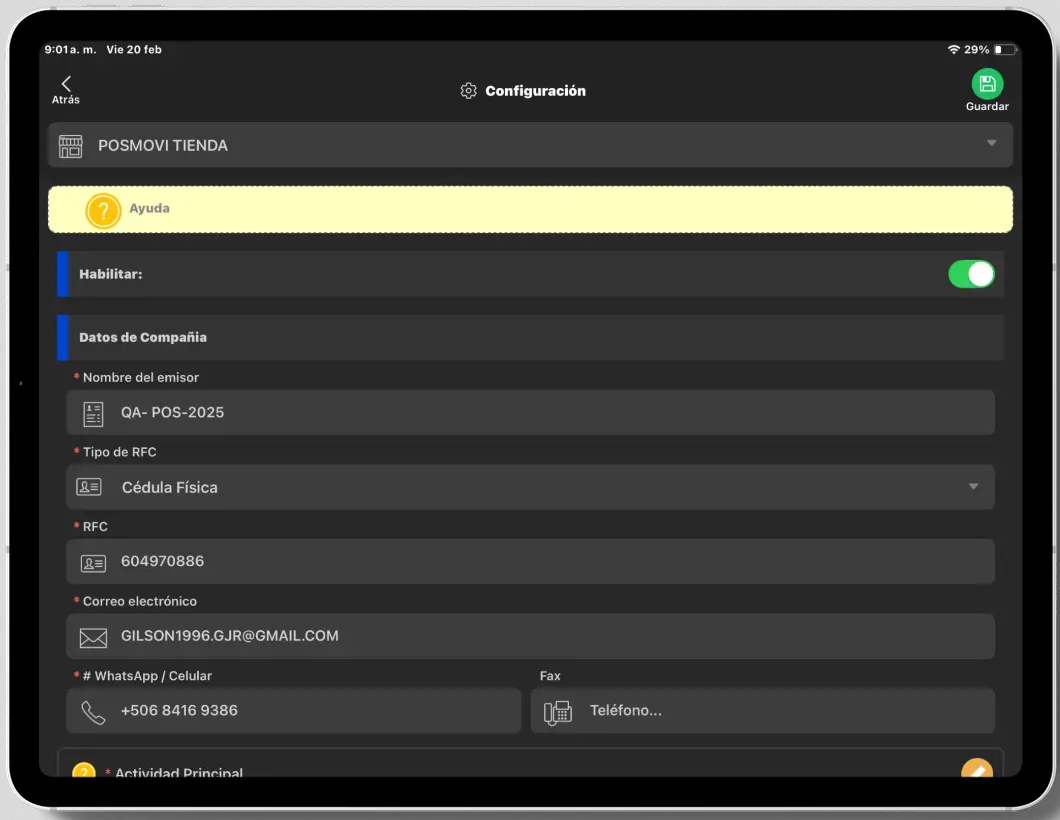 Configuración del sistema DTE Posmovi para El Salvador